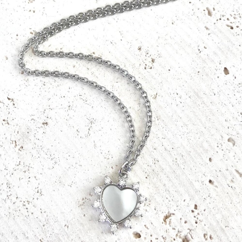 Silver Mother of Pearl Heart Necklace